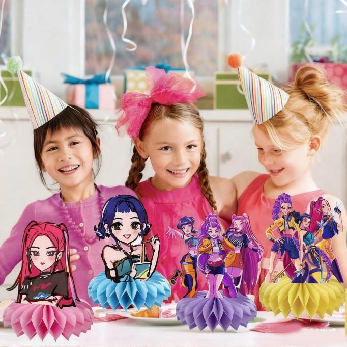 8pcs Anime Figures Decorations Children Birthday Party Honeycomb Ornaments Desktop Decoration Props Gift Party Decorations