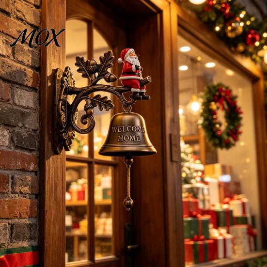 Resin Metal Hanging Bell Christmas Theme Welcome Doorbell, Vintage Door Bell, Decorative Indoor Living Room Decor Wall Mount for Garden Patio