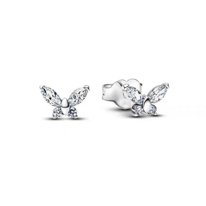 

New Butterfly Set 925 Silver Exquisite Fashion Necklace Ring Earrings Light Luxury Women Jewelry 6size 52MM