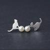 Hypoallergenic Asymmetry Cat Pearl Stud Earring Creative Animal Kitty Stud