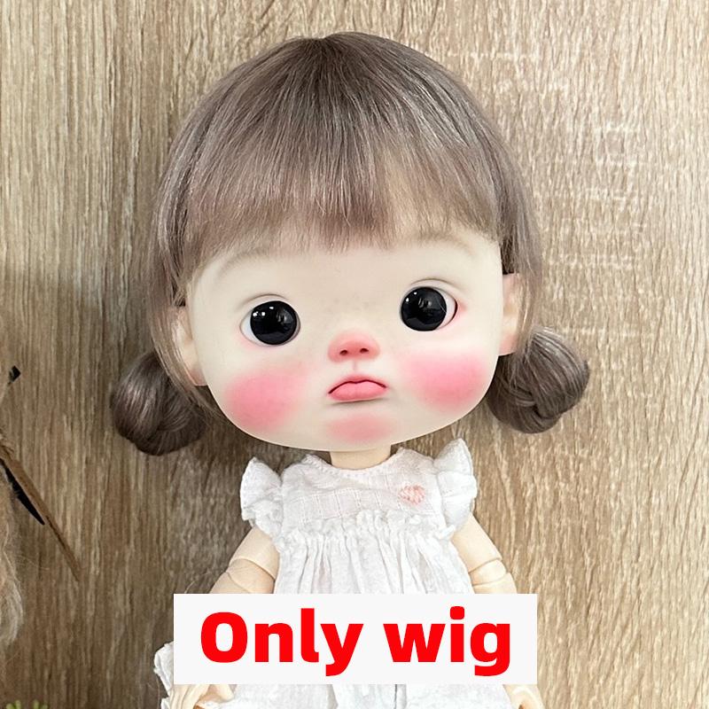 BJD Wig Qbaby Blyth Amydoll Cute Soft Bangs Ponytail with Long Hair For Big Head Doll Dolls Toy Doll Accessories 10 Inches