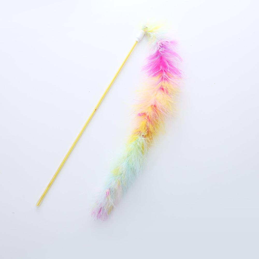 Rainbow Feather Cat Teaser Wand - Colorful Interactive Cat Toy, Fun Chasing & Swatting Play for Kittens & Adult Cats,
