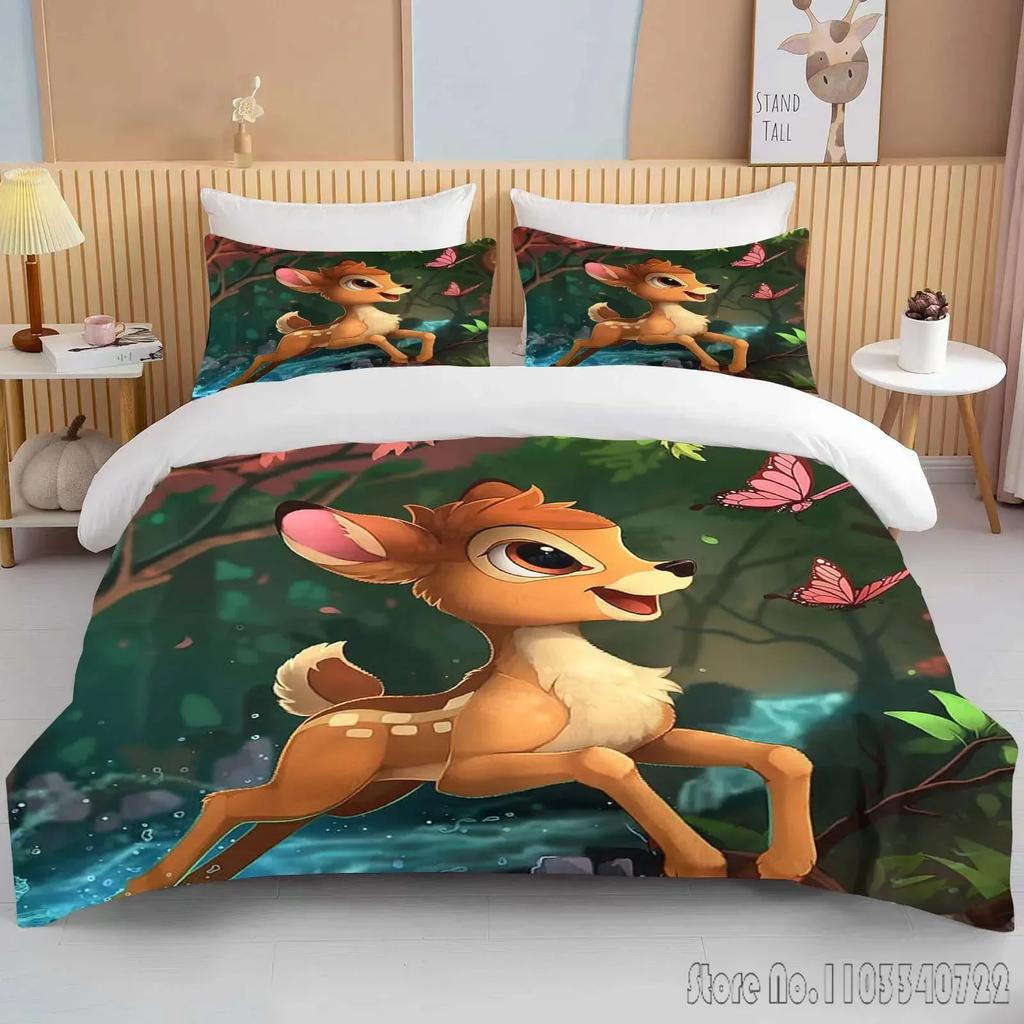 Bambi Printed Soft Bedding Set Duvet Cover Anime Quilt Adult Kids Birthday Gift Full Size King Size Bedding Set