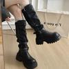 Winter Platform Height Increase Woman Knight High Boots Concise Belt Buckle Shoes Punk Vintage Long Booties  De Muje