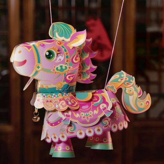 Hästens År Ljusmaterialpaket DIY Ljuskit med Roterande Huvud Rörliga Delar Och Inbyggda Ljuseffekter Traditionell Zodiac-Dekoration