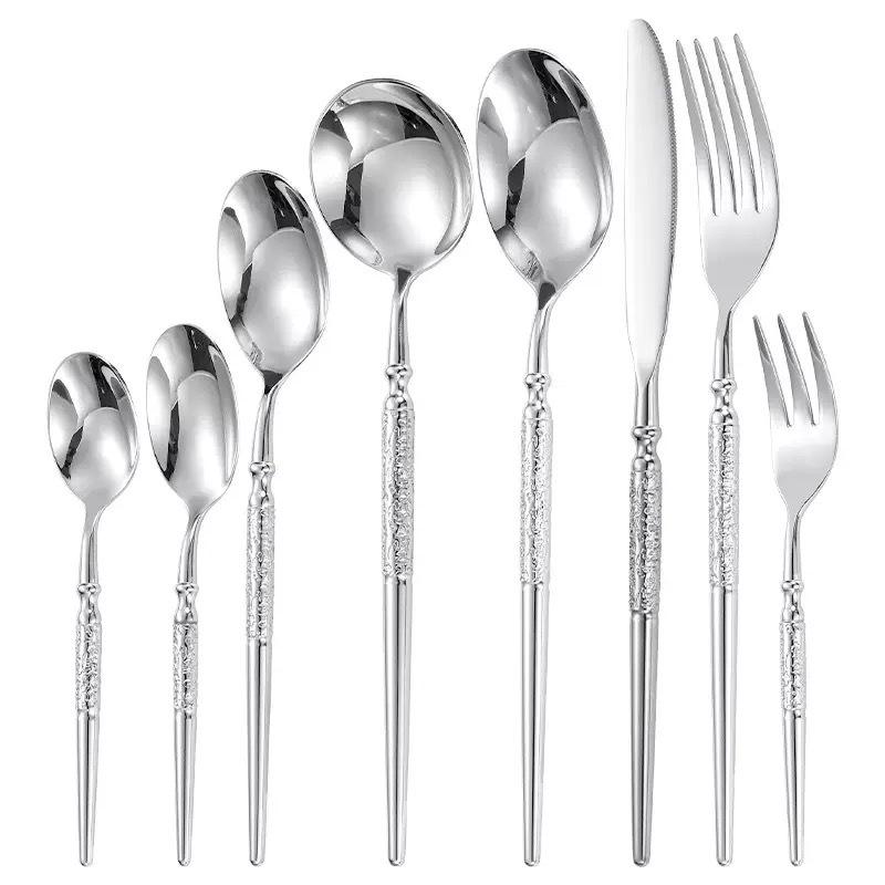 Saint Flag Star Diamond 304 Stainless Steel Cutlery Set - Steak Knife, Fork & Spoon with Thickened Dessert Fork & Spoon