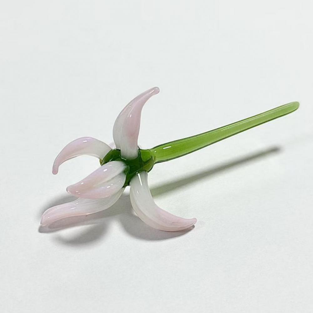 Glass Orchid Flower Decoration Hand-Blown Mini Floral Ornament With Stem Home Office Indoor Colorful Blossom Figurine