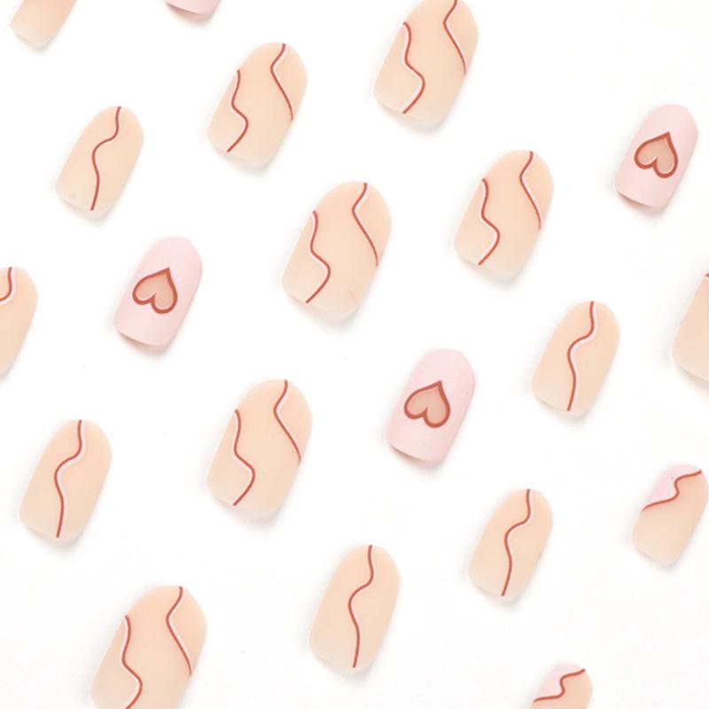 [Clearance] Frosted Wave Hollow Love Wearing Nail Medium Circle Simple Nail Piece Fake Nail Nail