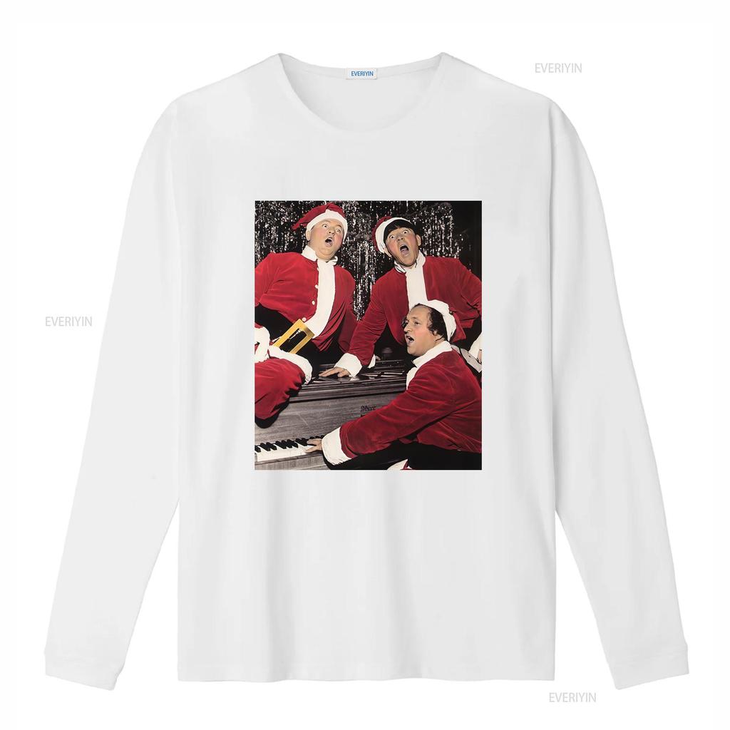 Vintage Funny Three Stooges Christmas Santa Singing Piano Print Casual T Shirt Vintage Washed Unisex Homme Fashion