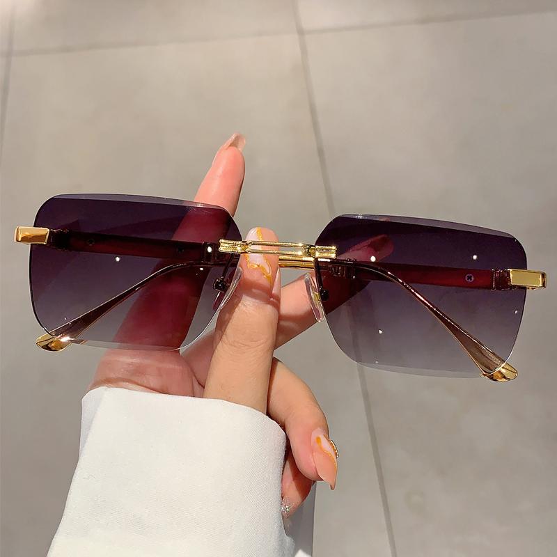 Rimless Rectangle Sunglasses Men Stylish Vintage Gradient Ocean Lenses Eyewear  New Trendy Brand Design Women Shades