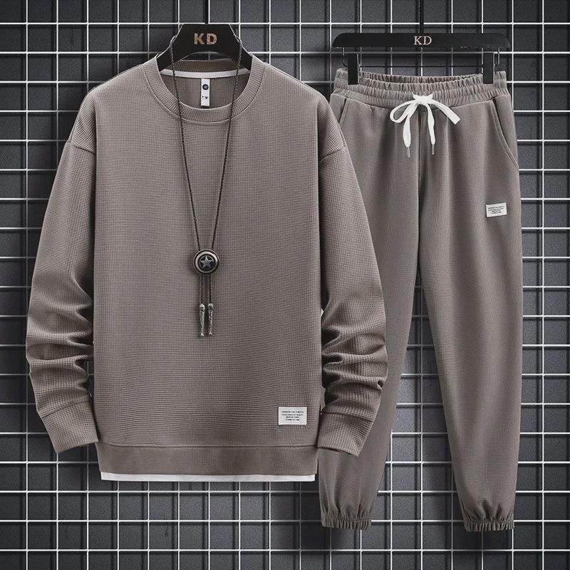 Men's Autumn/Winter Waffle Suit: Trendy Long-Sleeve Sports Two-Piece Set