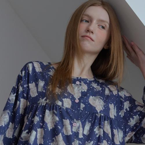 

[Muse Mood] 40s Modal Midnight Cherryblossom Kitty Pajamas [Shipped from Korea] 100% Authentic One Size