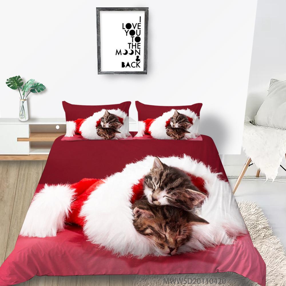 Polyester 3D Digital Printing Quilt Cover Pillowcase Three-Piece Christmas Gift