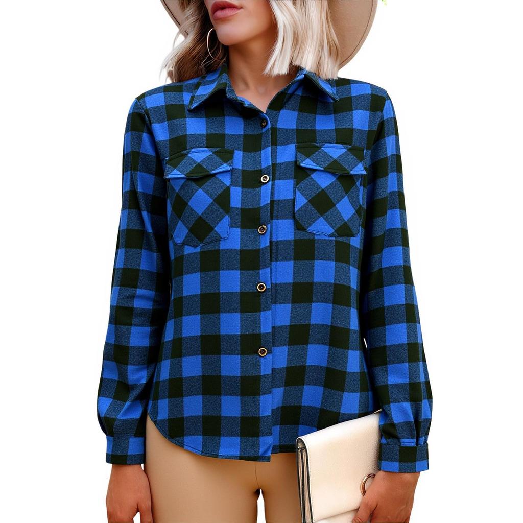 Ladies' Casual Fashion Solid Color V-neck Button Long Sleeved T-shirt Top