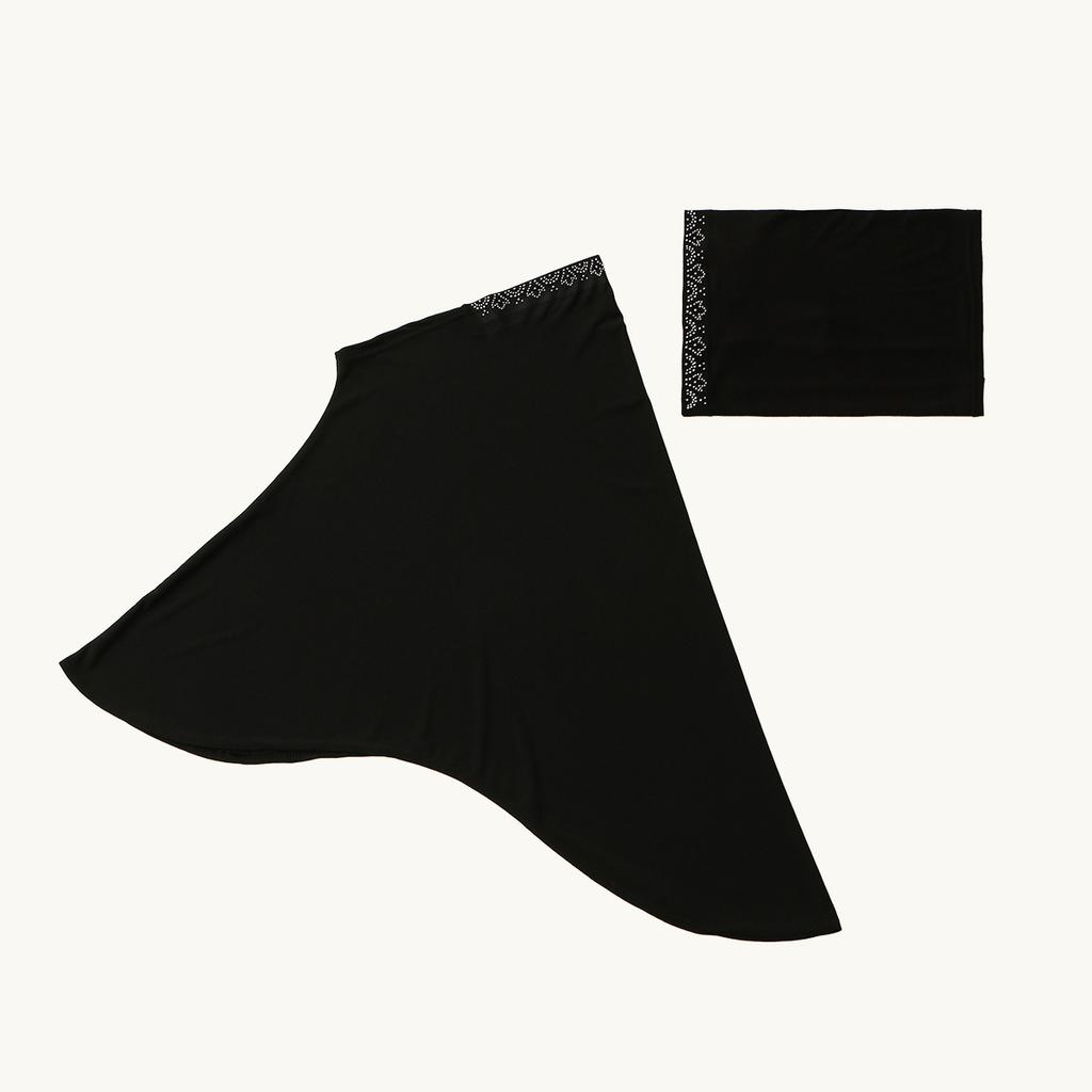 2PcsSet Muslim Instant Hijab With Open Caps Women Rhinestone Jersey Hijab Head Cover Neck Islam Solid Undercap Turban Tube Caps