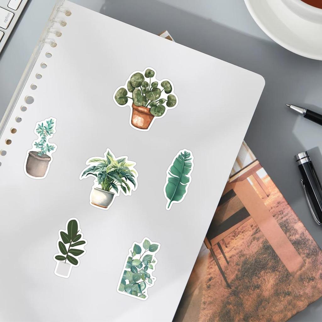 50PCS Green Plant Graffiti Stickers for DIY Decoration - Compatible with Laptops, Luggage, Water Bottles, and Journals