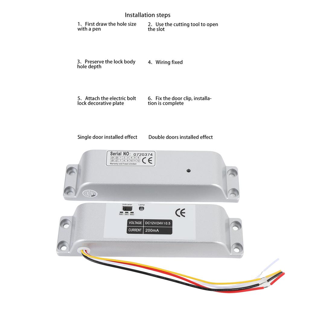 Electric Drop Bolt Lock DC12 24V NC Mode Fail Safe Electric Mortise Lock with Time Delay for Wooden Metal Fire Doors Surface Mounted