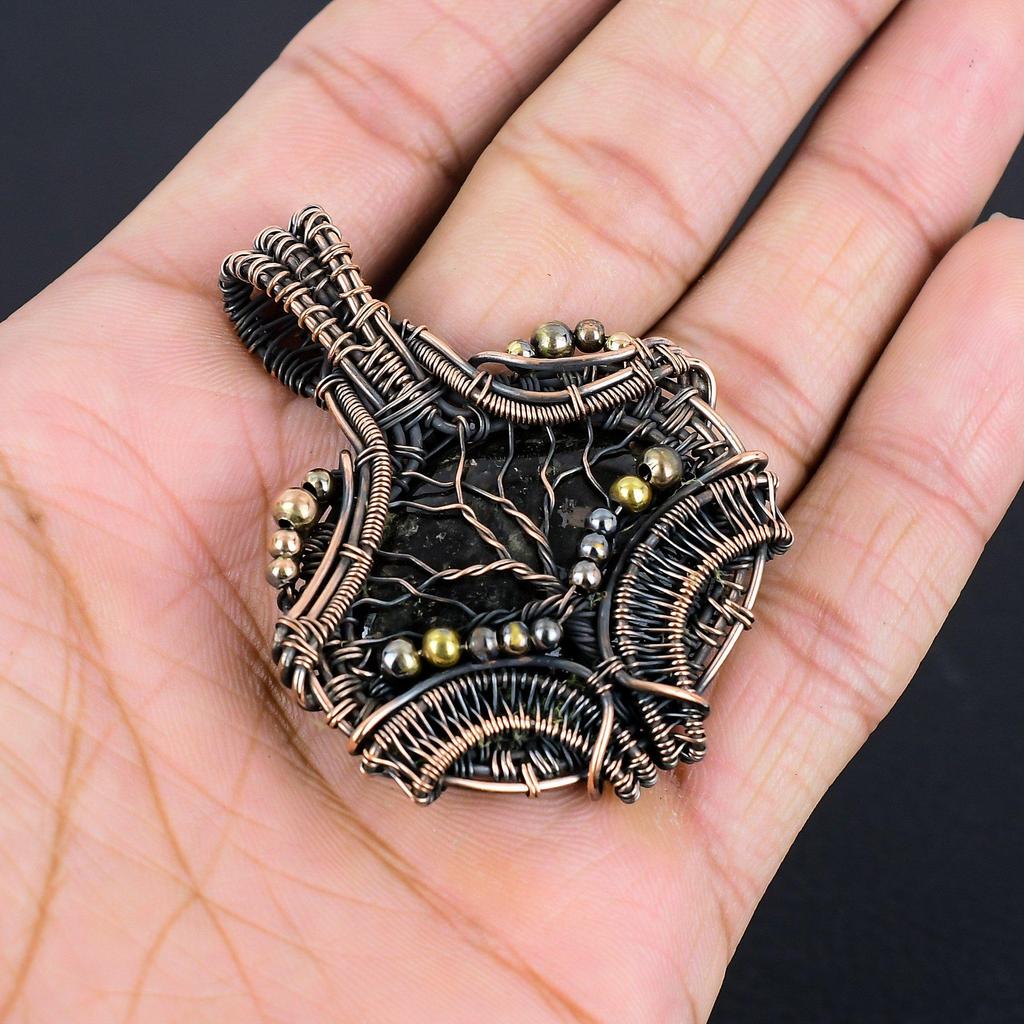 Shungite Pendant, 999 Copper Wire Wrapped Gemstone Jewelry, Handmade Pendant, For Thanksgiving