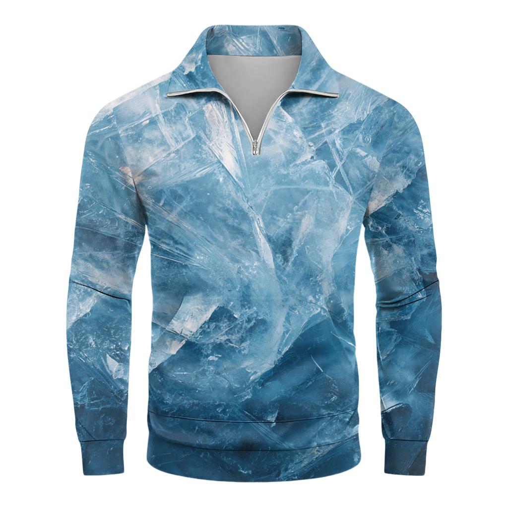 Men's Loose Casual 1/4 Zip Sweatshirt Fashion Printed Long Sleeve Top With Pockets