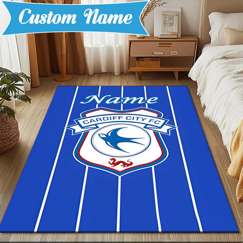 Custom Name Cardiff FC Crest Rug Game Carpet, Floor Mat for Bedroom Living Room Entryway Rug, Home Decor Idea Gift for Christmas Birthday