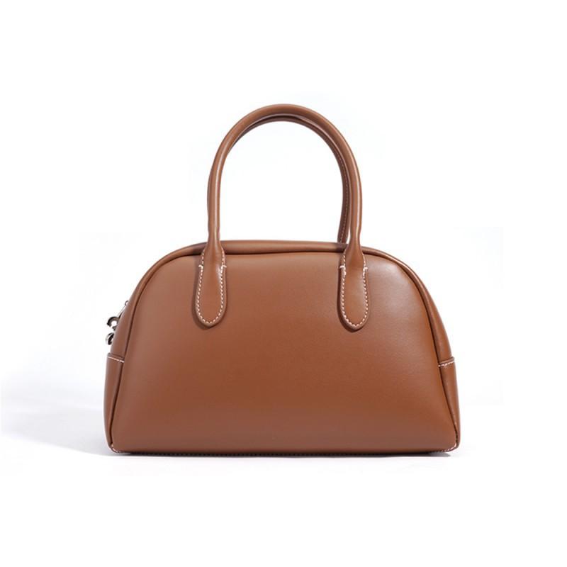 High End Versatile Simple Texture Commuter Boston Bag Genuine Leather Handbag Shoulder Crossbody 27x13x18cm коричневый