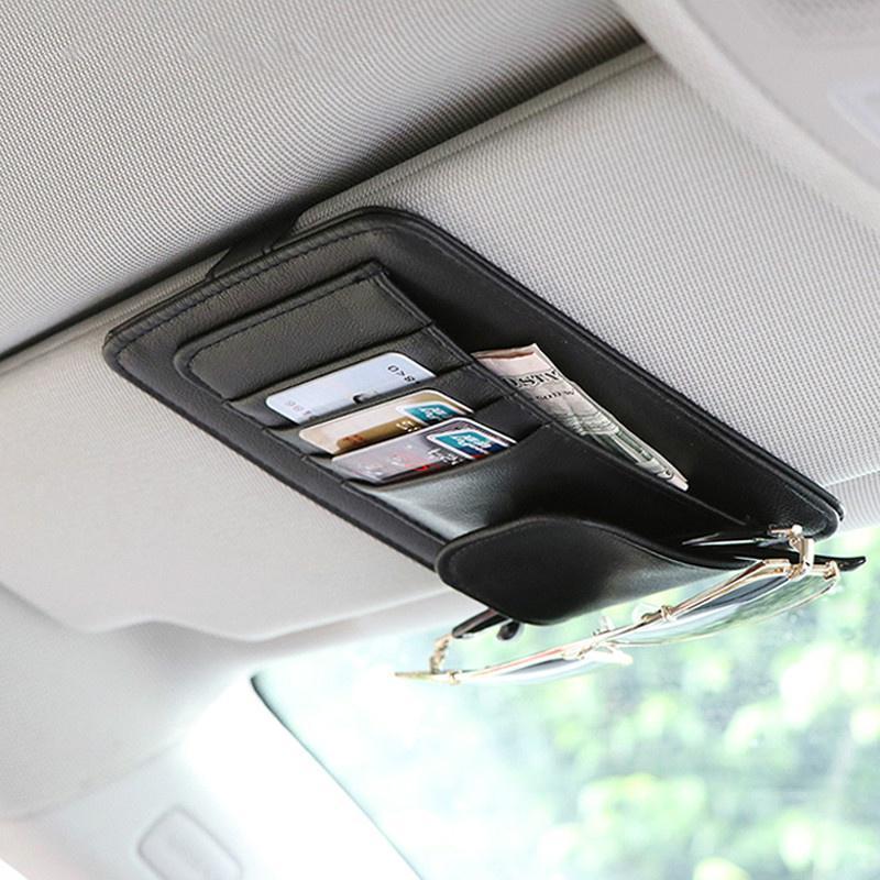 Sluneční clona Multifunkční PU Balíček na karty do auta Úložný organizér na brýle Auto závěsná taška Auto úklid
