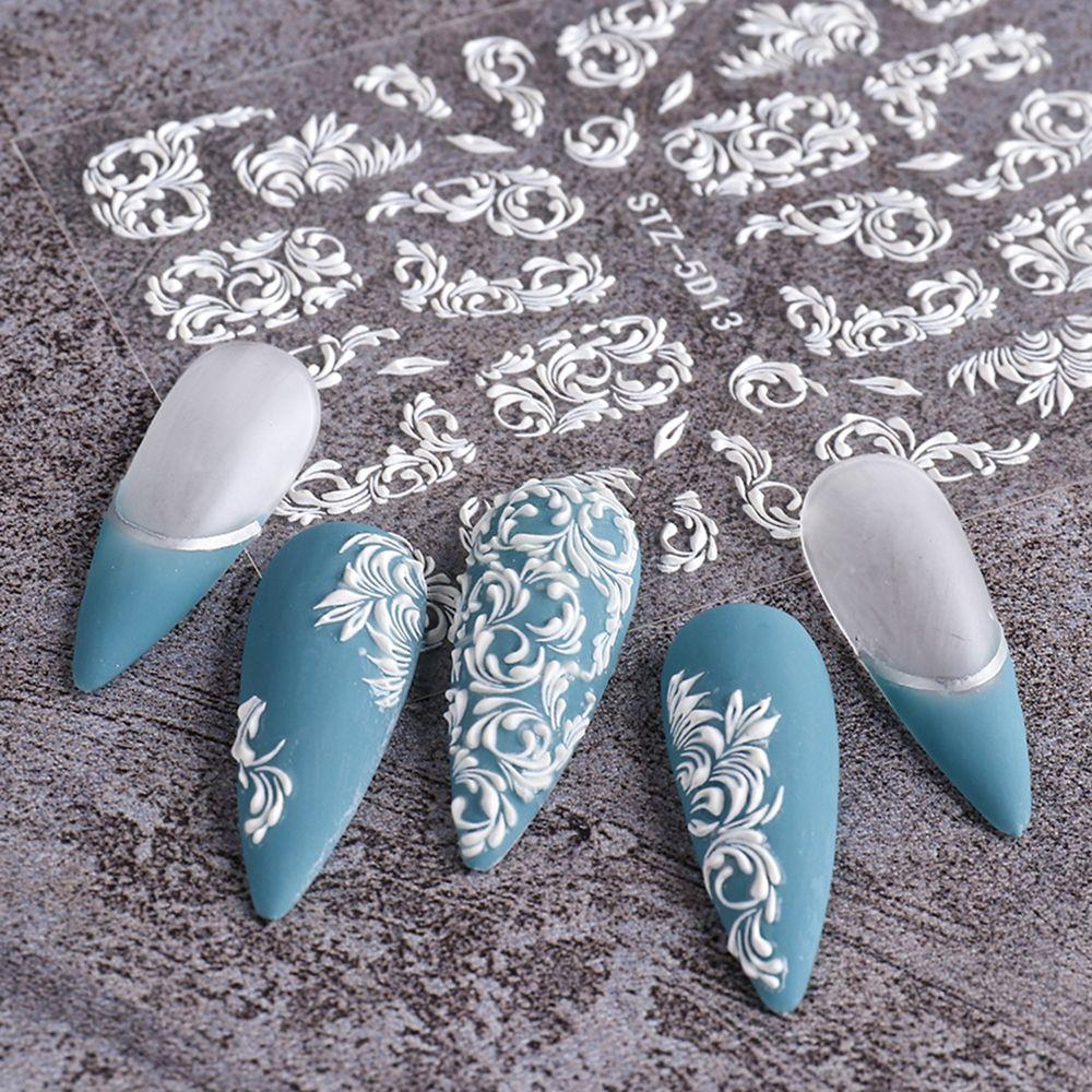DIY Manicure Lace Winter Sliders French White Wedding Design 5D Acrylic Nail Stickers