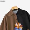 ZANZEA Women Casual Turn Down Collar Loose Short Sleeve Patchwork Blouse