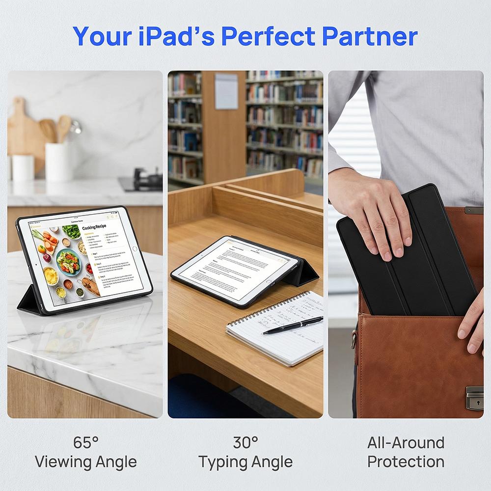 For iPad 9.7 / 6th/5th Generation, iPad Air 9.7 2013/2014, Soft TPU Back Case Magnetic Flip Smart Cover Auto Wake/Sleep