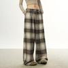 Women's Retro Plaid Wool Wide-Leg Pants - Loose, Versatile Design for Autumn/Winter