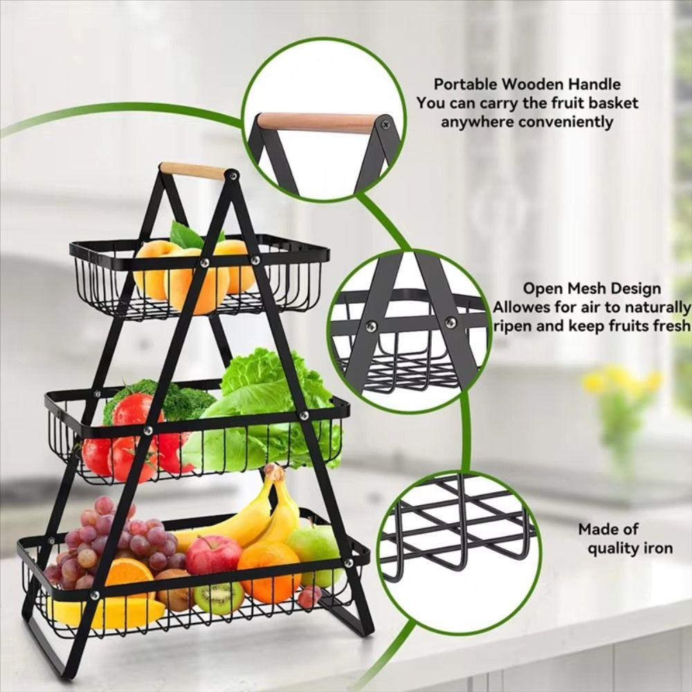 3-Tiers Design Portable Fruit Basket Space-Saving Vegetable Storage Basket  Countertop Storage