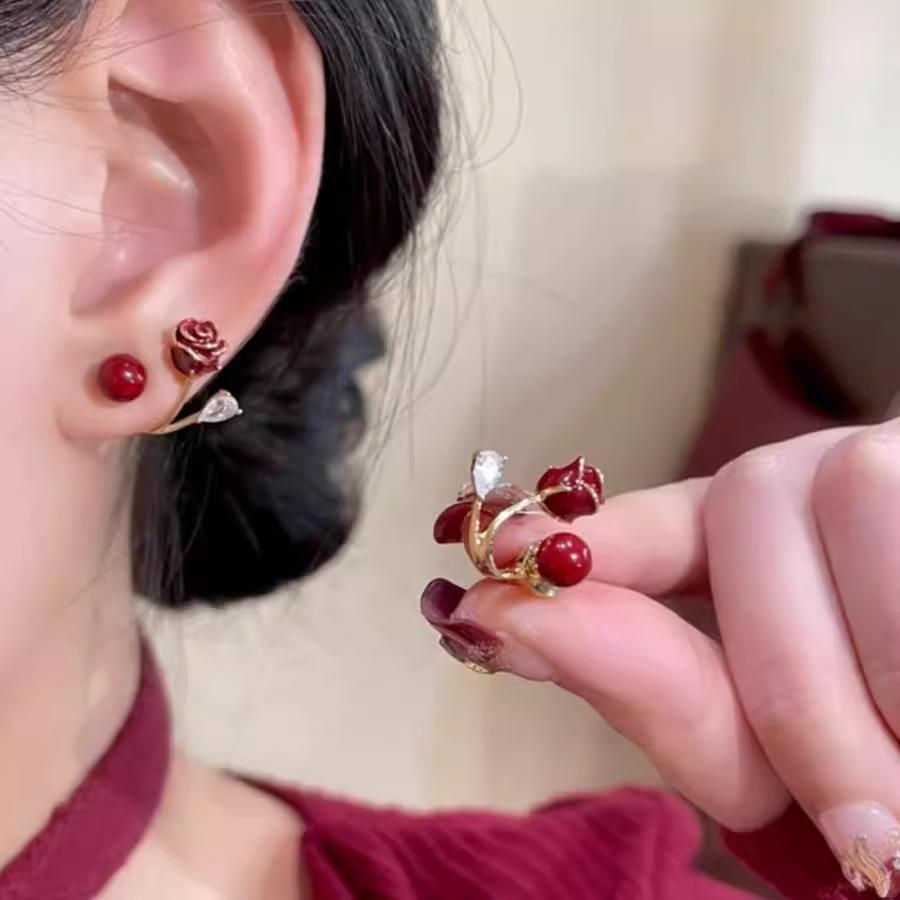 New Chinese-style Trendy Rose Flower Fashionally Gentle High-end Ear Accessories