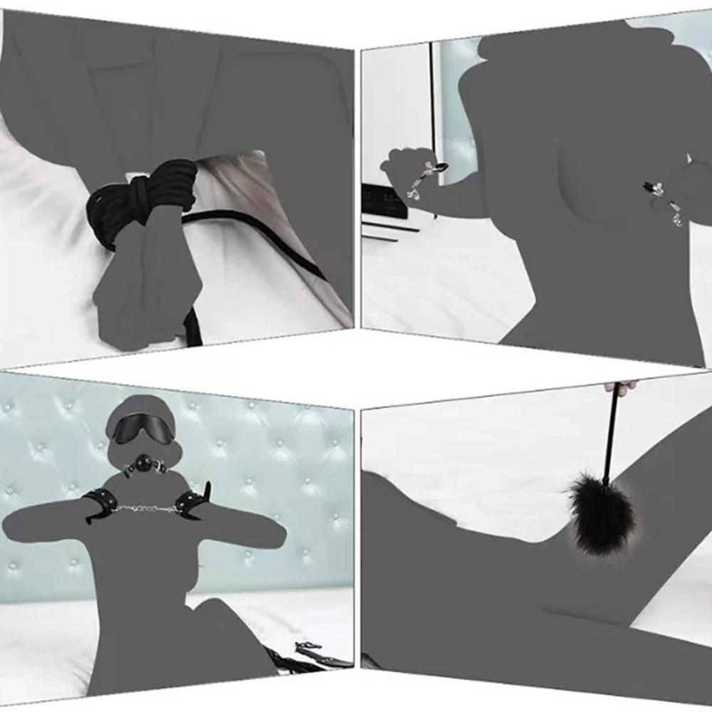 Erotic Set Sexy Leather Plush Sex Toys Bondage Kit Handcuffs Feather Blindfold Flirt Exotic Accessories Couples Adult Games