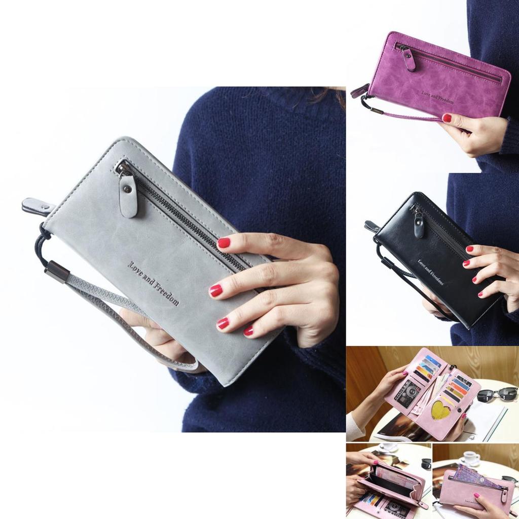 Women's Luxurious Leather Zipper Long Wallet With Large Capacity And Hasp Handbag
