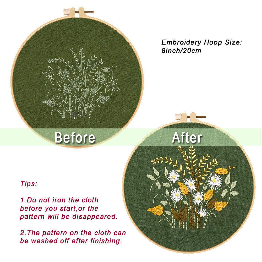 DIY Embroidery Material Kit Floral Pattern Printed Simple Cross Stitch Punch Needle Set Handwork Needlework Craft Painting Decor