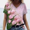 Beautiful Tulip Print 3D Printed Women's Artistic Style V-neck Short Sleeved T-shirt