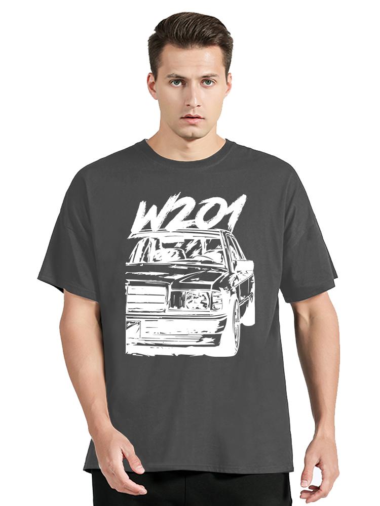 Vintage W201 190e Bil T-shirt Klassiska Bilar Bomullstoppar Streetwear Casual O-ringad T-shirt Nya Herrkläder Oversized T-shirt Toppar