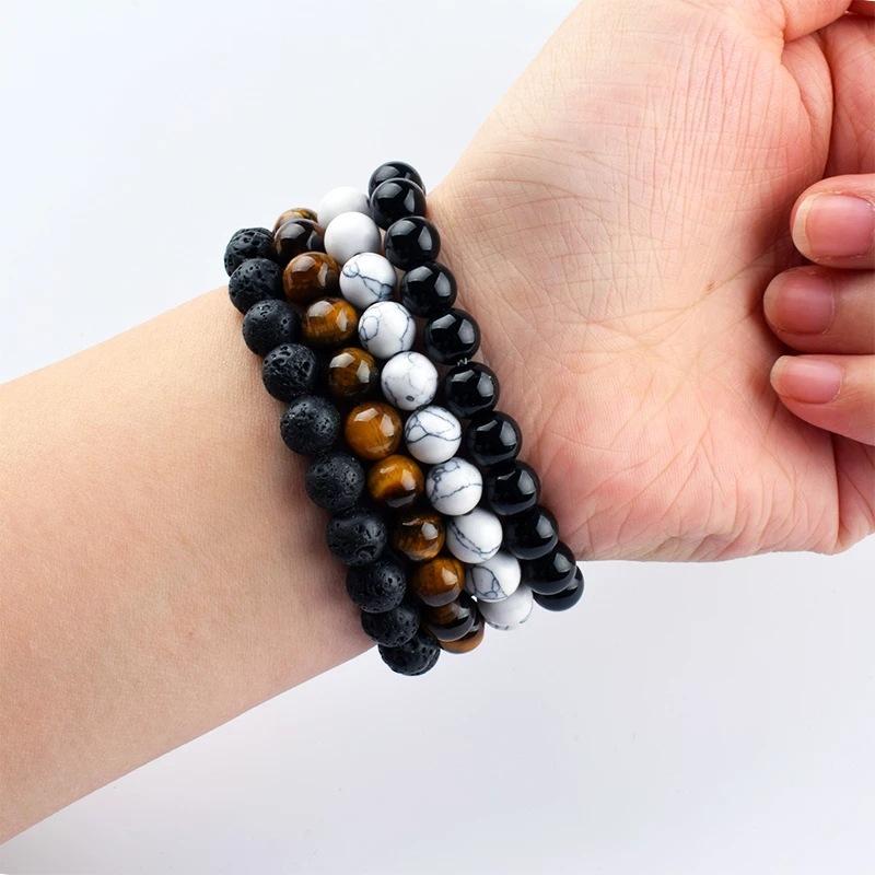 Obsidian Bracelet for Men and Women Couple Student Personalized Hand Zircon Beads Tiger Eye Volcanic Stone Bracelet