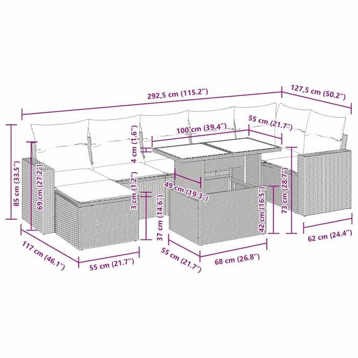 VidaXL Salon de jardin 8 pcs avec coussins marron résine tressée 3326364
