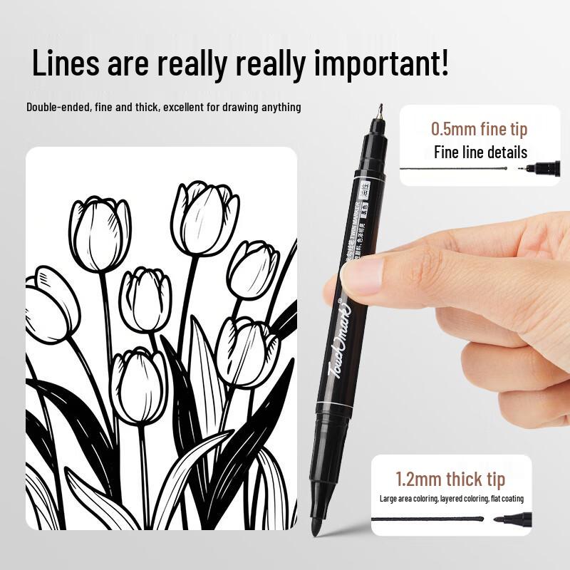 Touch Mark Double-Headed Washable Black Outline Pens
