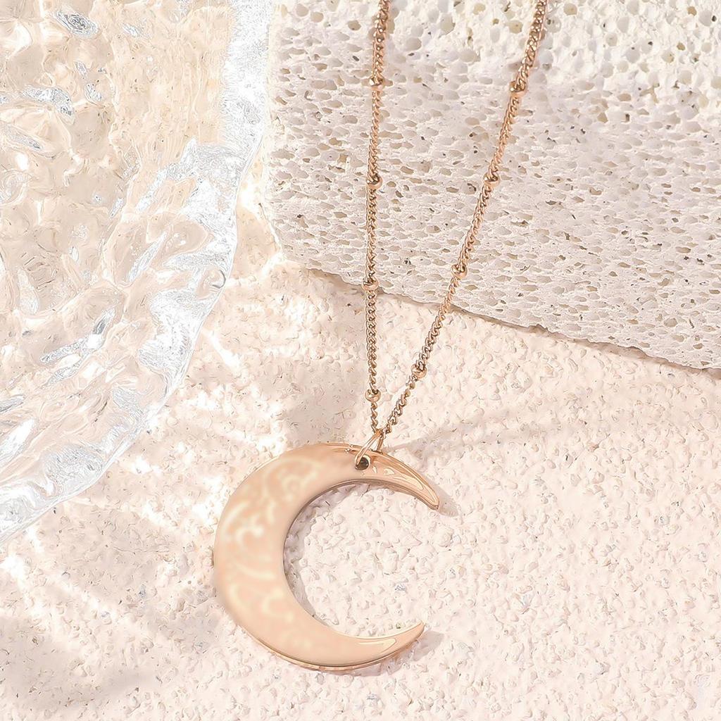 Versatile Crescent Pendant Necklace: 4-Color Titanium Steel Clavicle Chain