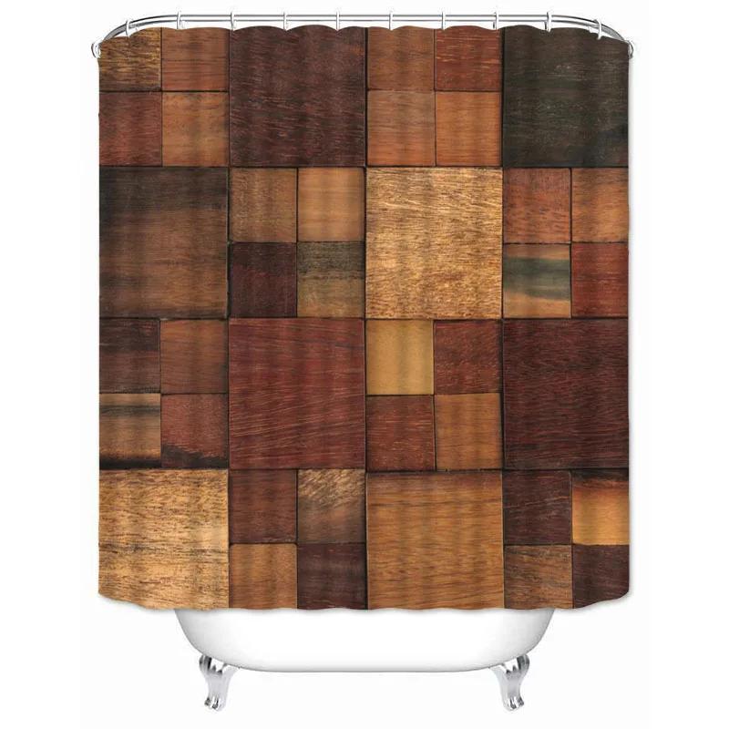 Rustic Shower Curtain Vintage Vertical Wood Planks Distressed Rustic Hardwood Design Fabric Bathroom Curtains Decor with Hooks