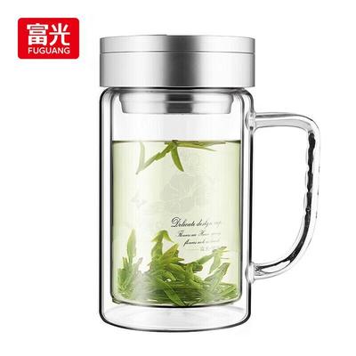 Fuguan Jianpai doppelwandiger Glasbecher mit Henkel