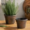 Drainage Pots for Succulents Retro Flower Pot with Saucer, Bronze Finish Plant Holes, Distressed Planters Breathable Thickened Plastic Planter Indoor
