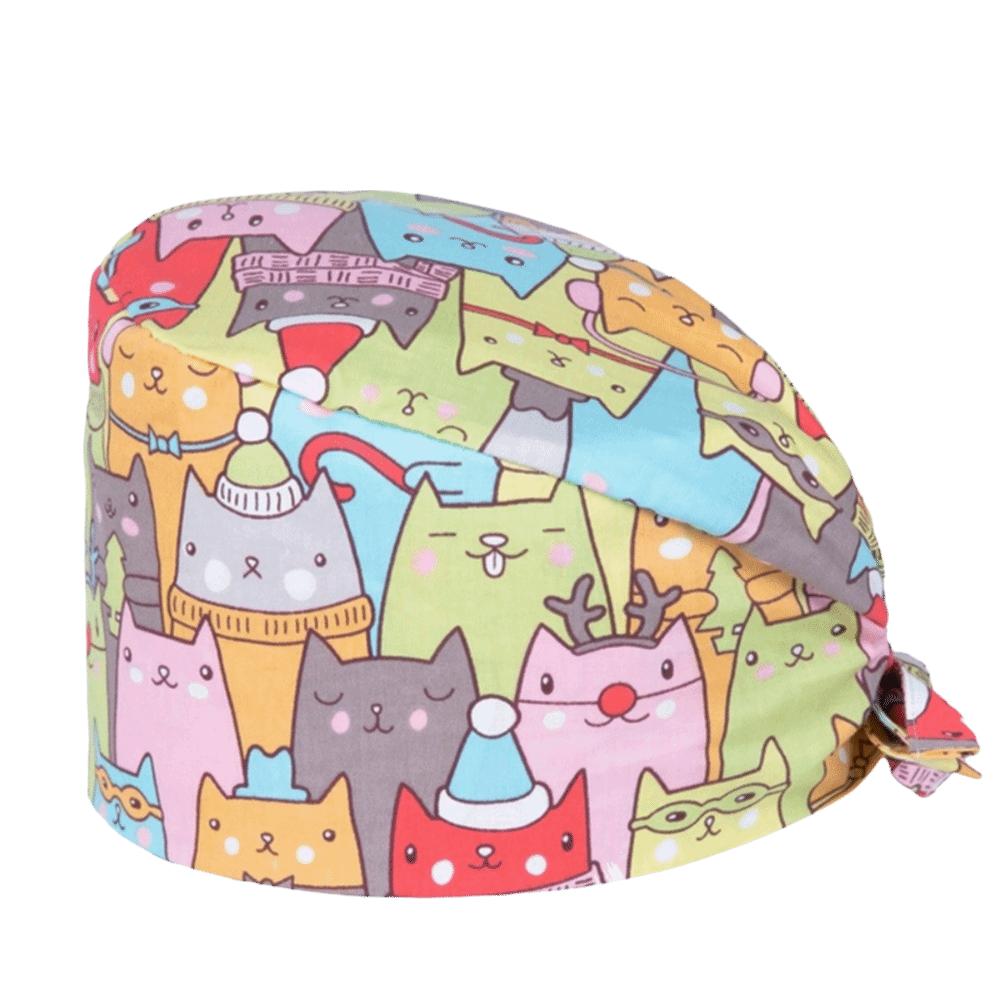 Unisex Cartoon Printing Scrub Cap Adjustable Buckle Print Design Lab Scrub Hat Breathable Soft Pure Healthcare Hats Pet Hospital