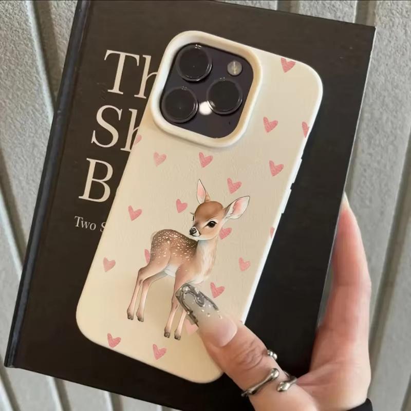 Cute Heart-Shaped Little Deer Phone Case For IPhone 17 17Air 16 15 14  Plus 13 12 11 Pro Max Shockproof Candy Bumpper Cover Case