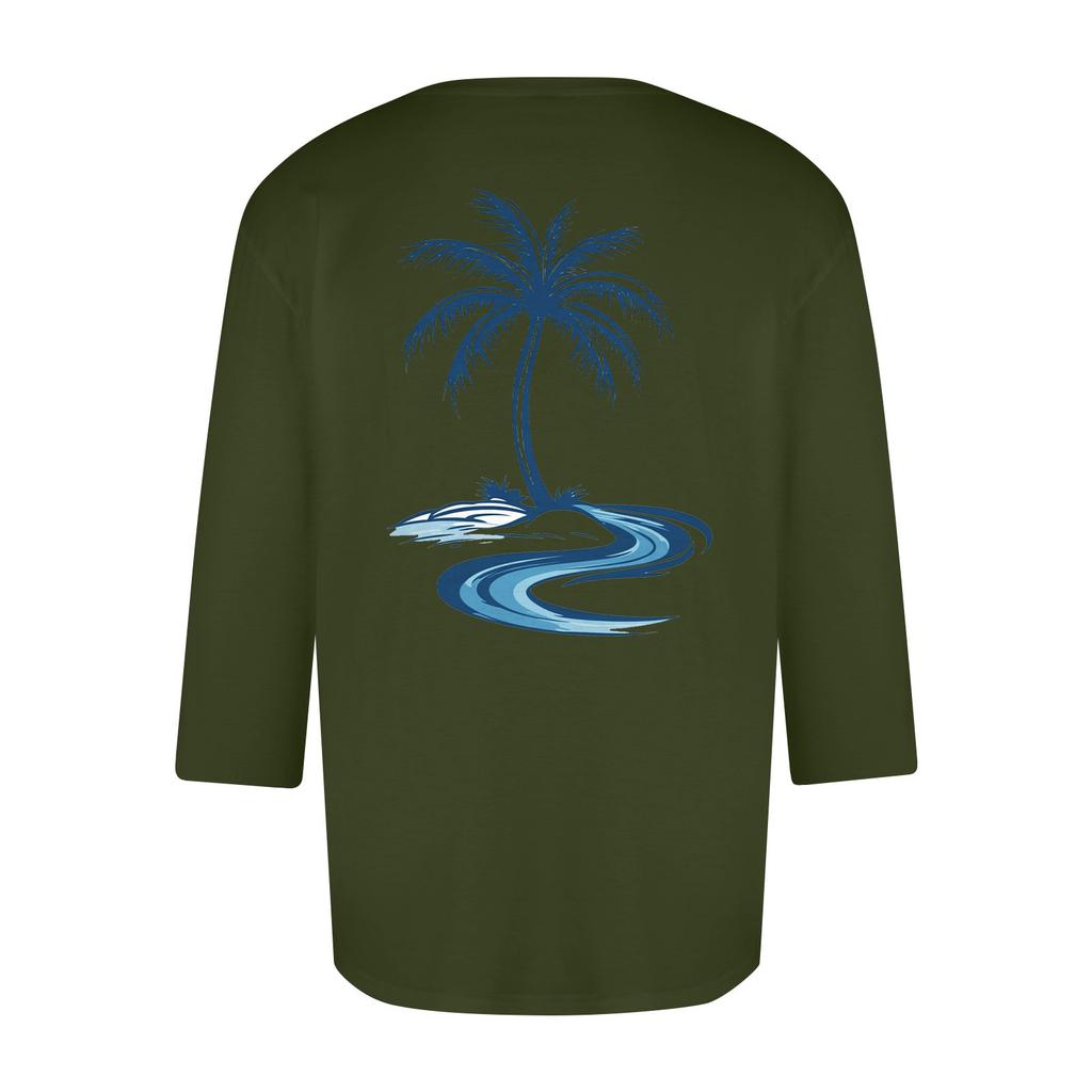 Men's casual and fashionable printed collar three-quarter sleeve top T-shirt