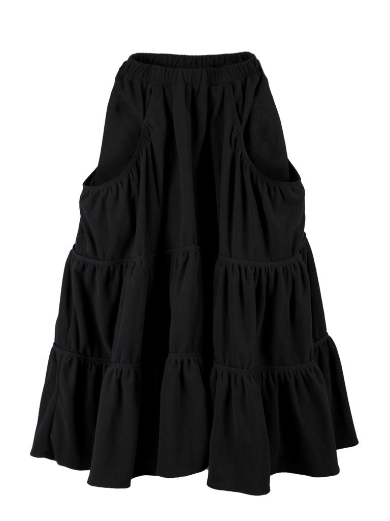 Loaegsyueol Fleece Loose Pocket Tierd Skirt_Black