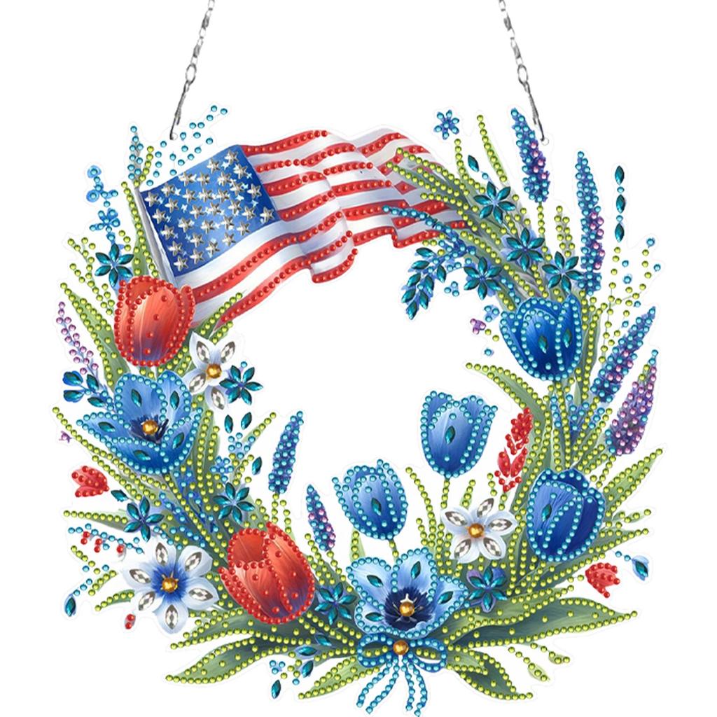 Independence Day Rhinestone Diamond Art Pendants DIY Diamond Art Pendant Kit Diamond Painting Ornaments for Garden Window Decor