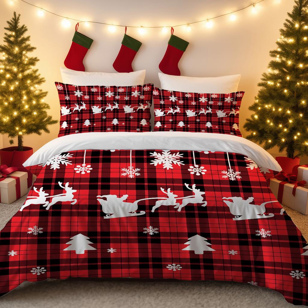 Christmas Bedding Quilt Cover Three-Piece 3D Digital Printing Kit Pillowcase Quilt Cover Home Textile